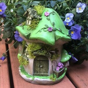 Whimsical Green Mushroom Fairy House Decor Hand Painted